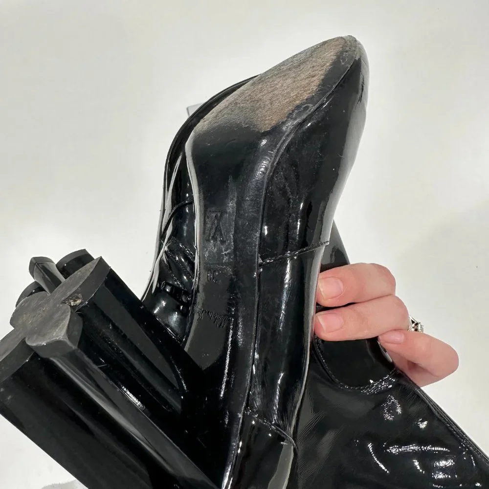 Louis Vuitton Boots Women Size 39 Black Patent Silhouette Ankle Booties Zip - Picture 14 of 16